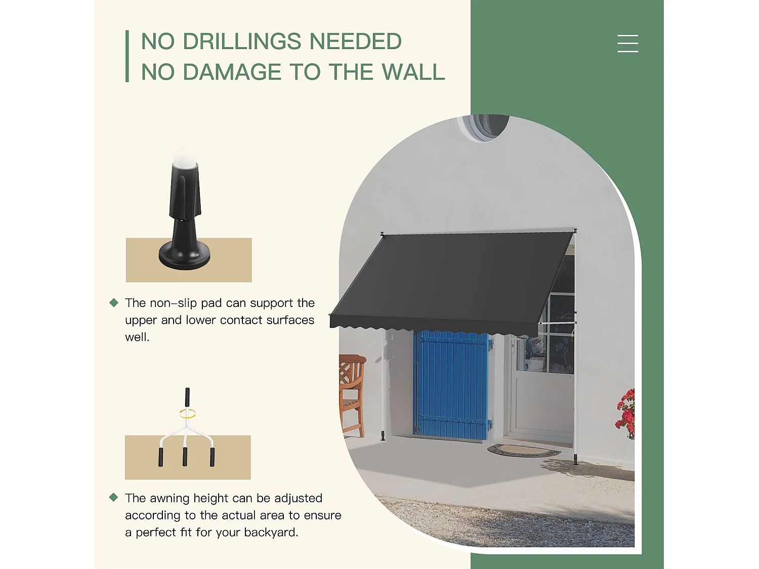 YODOLLA Manuelle Ausziehmarkise, Einstellbare Sonnenmarkise Mit UV-Schutz Für Terrasse, Fenster Oder Tür, 3 X 3 M, Grau