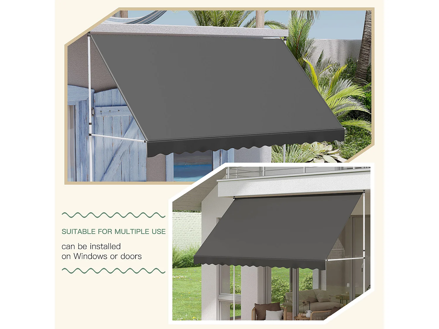 YODOLLA Manuelle Ausziehmarkise, Einstellbare Sonnenmarkise Mit UV-Schutz Für Terrasse, Fenster Oder Tür, 3 X 3 M, Grau