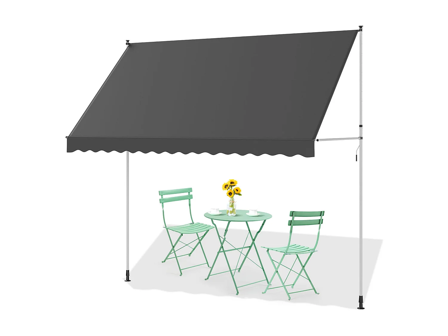 YODOLLA Manuelle Ausziehmarkise, Einstellbare Sonnenmarkise Mit UV-Schutz Für Terrasse, Fenster Oder Tür, 3 X 3 M, Grau