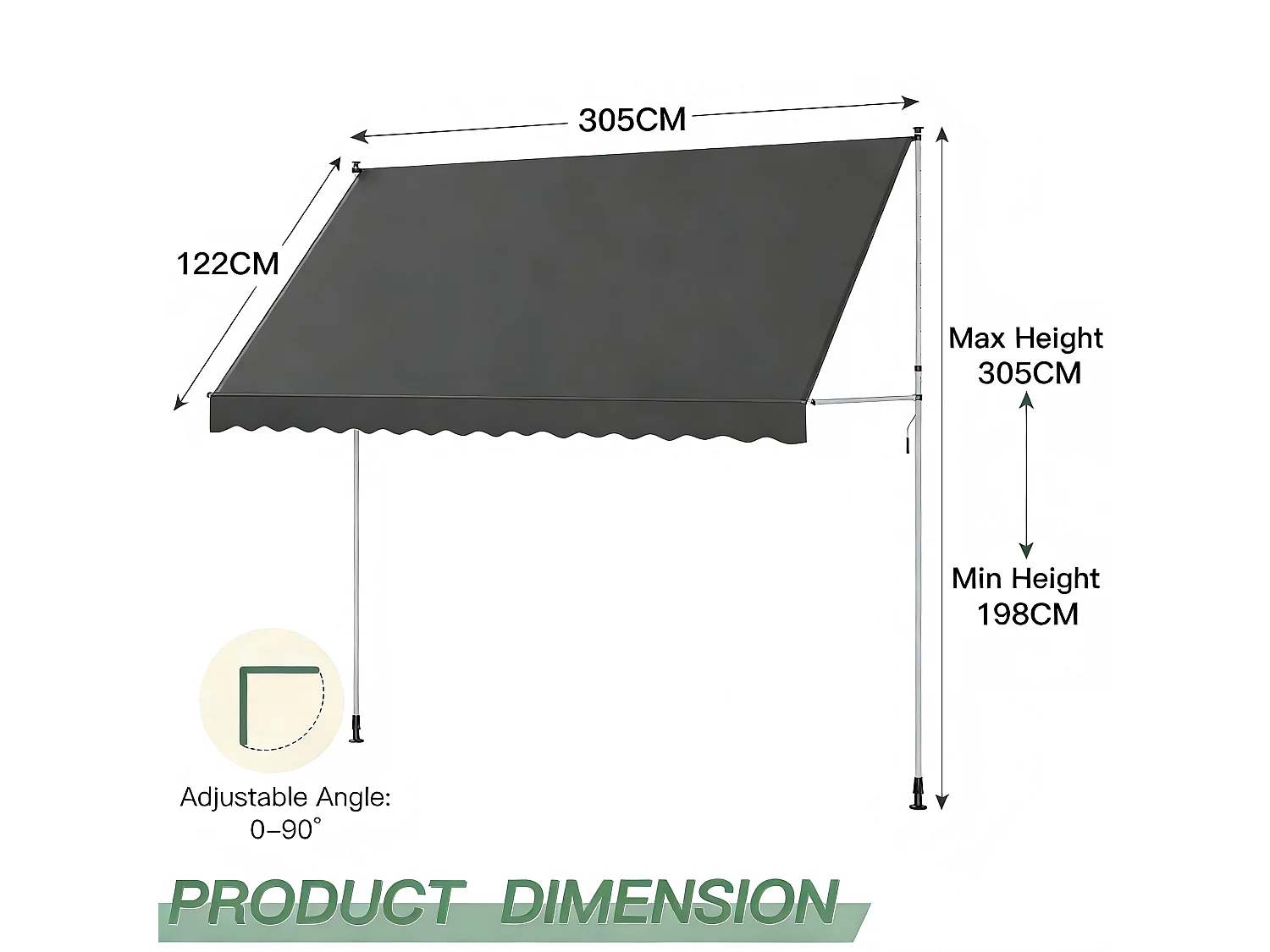 YODOLLA Manuelle Ausziehmarkise, Einstellbare Sonnenmarkise Mit UV-Schutz Für Terrasse, Fenster Oder Tür, 3 X 3 M, Grau