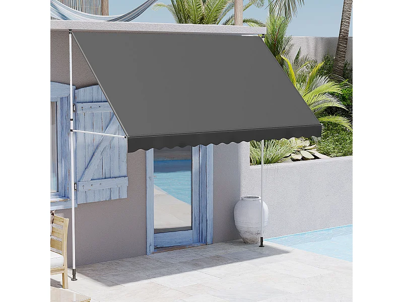 YODOLLA Manuelle Ausziehmarkise, Einstellbare Sonnenmarkise Mit UV-Schutz Für Terrasse, Fenster Oder Tür, 3 X 3 M, Grau