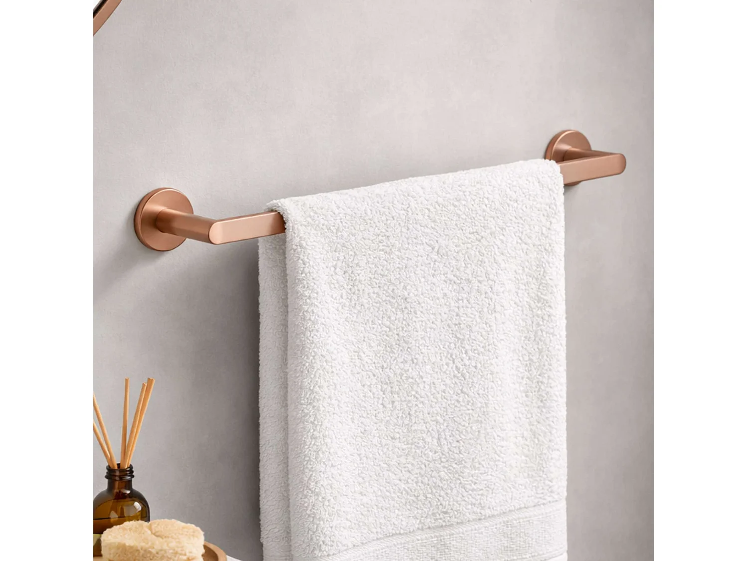 3 Patères murale salle de bain et porte serviette 50 cm - acier inoxydable S.304 cuivré brossé - Fixation Collée ou Vissée