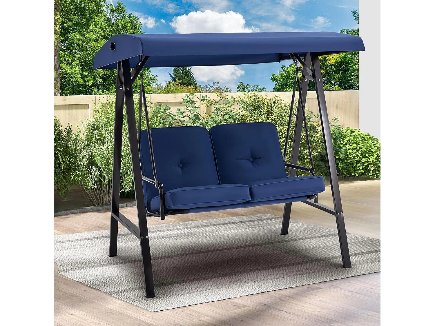 YODOLLA Balancelle de Jardin 2 Places avec Auvant Réglable et Coussins Amovible - 143x95x153 CM - Bleu