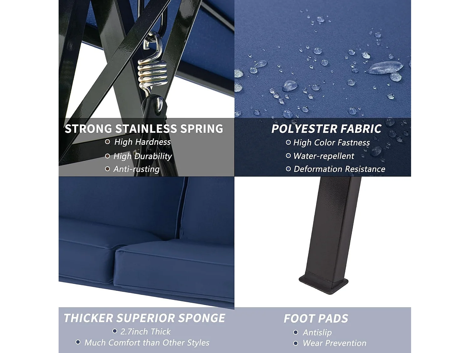 YODOLLA Balancelle de Jardin 2 Places avec Auvant Réglable et Coussins Amovible - 143x95x153 CM - Bleu