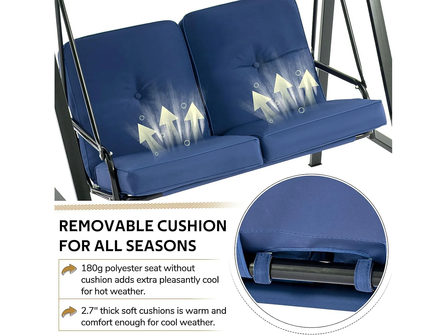 YODOLLA Balancelle de Jardin 2 Places avec Auvant Réglable et Coussins Amovible - 143x95x153 CM - Bleu