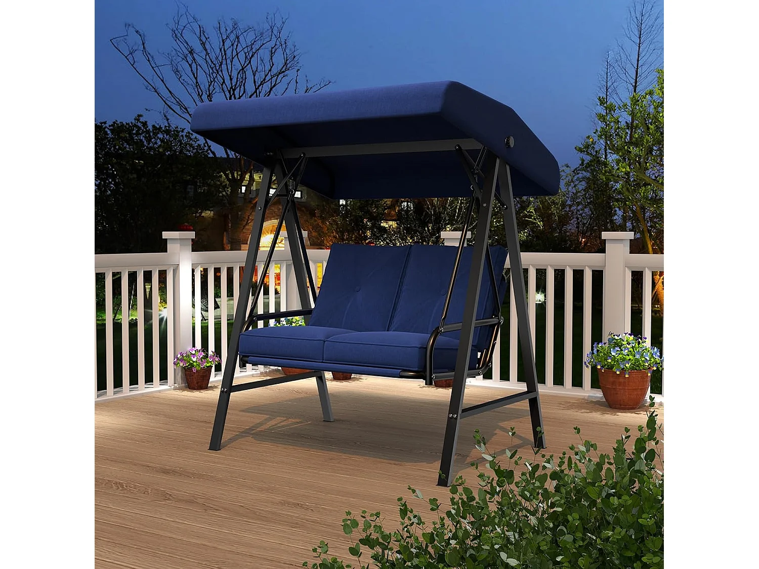 YODOLLA Balancelle de Jardin 2 Places avec Auvant Réglable et Coussins Amovible - 143x95x153 CM - Bleu