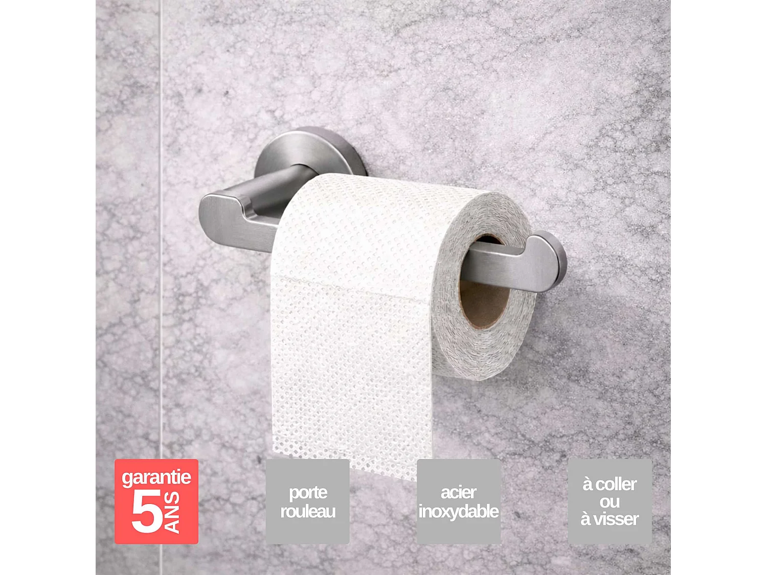 Porte papier toilette et Porte-balai WC - acier inoxydable S.316 - Fixation Collée ou Vissée