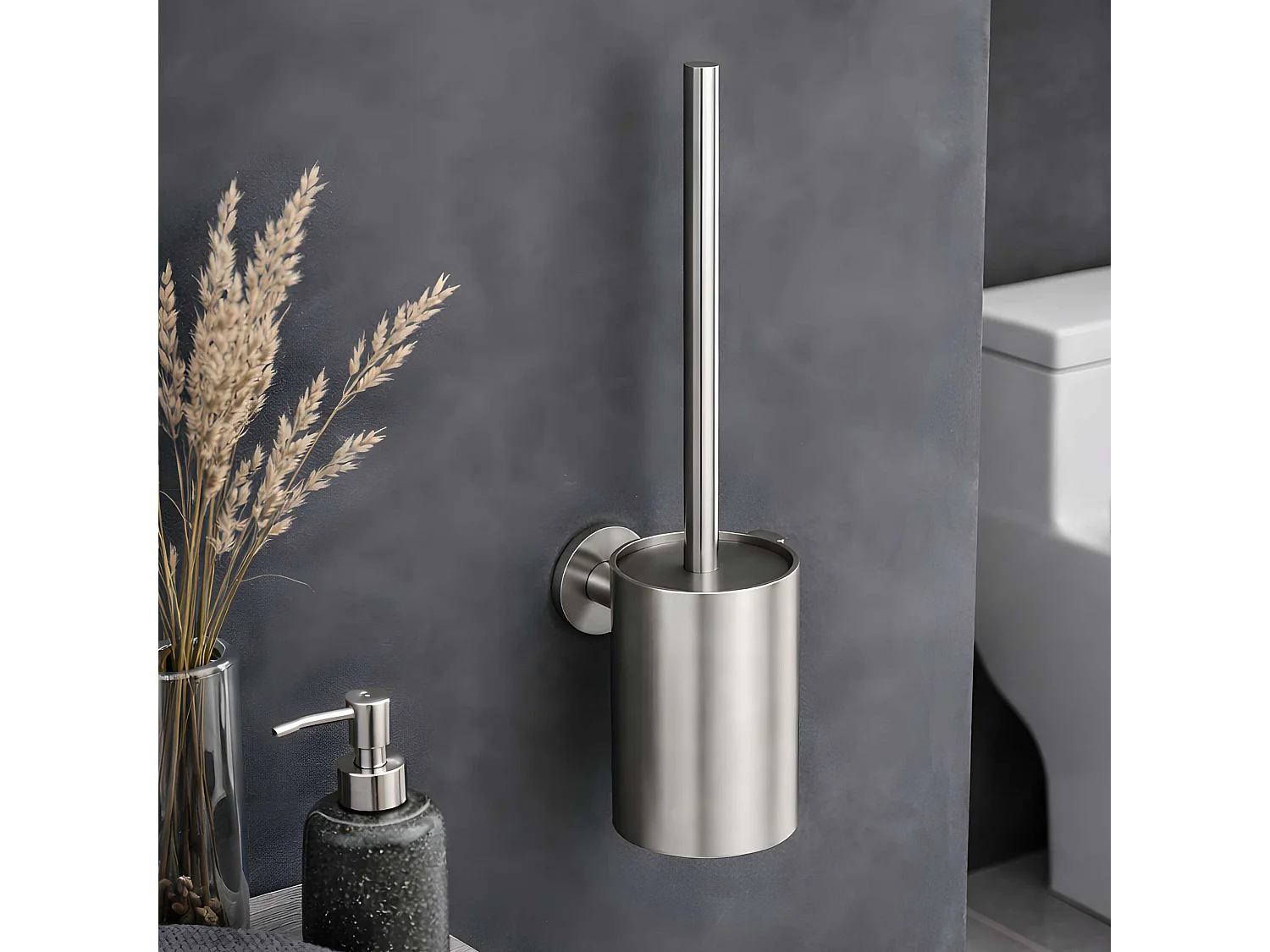 Porte papier toilette et Porte-balai WC - acier inoxydable S.316 - Fixation Collée ou Vissée