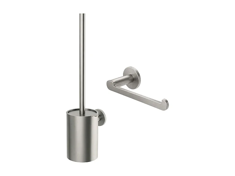 Porte papier toilette et Porte-balai WC - acier inoxydable S.316 - Fixation Collée ou Vissée