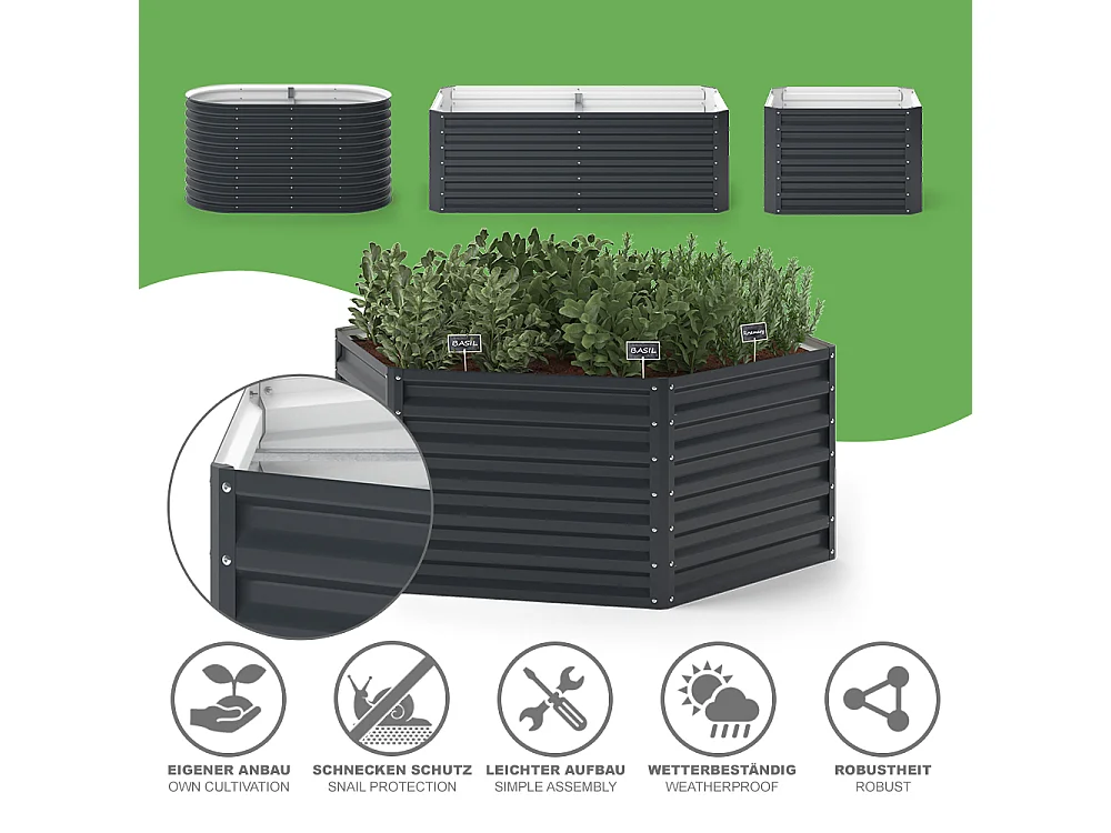 Raised bed anthracite 129x129x60