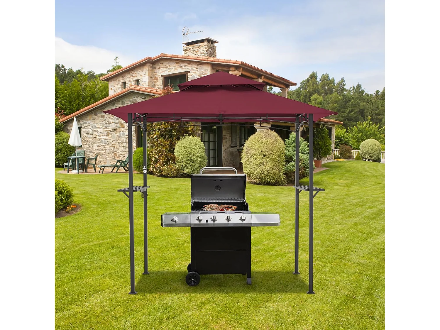 YODOLLA Metall-Grillpavillon für Außengarten - 2,4 x 1,5 m - Bordeauxrot