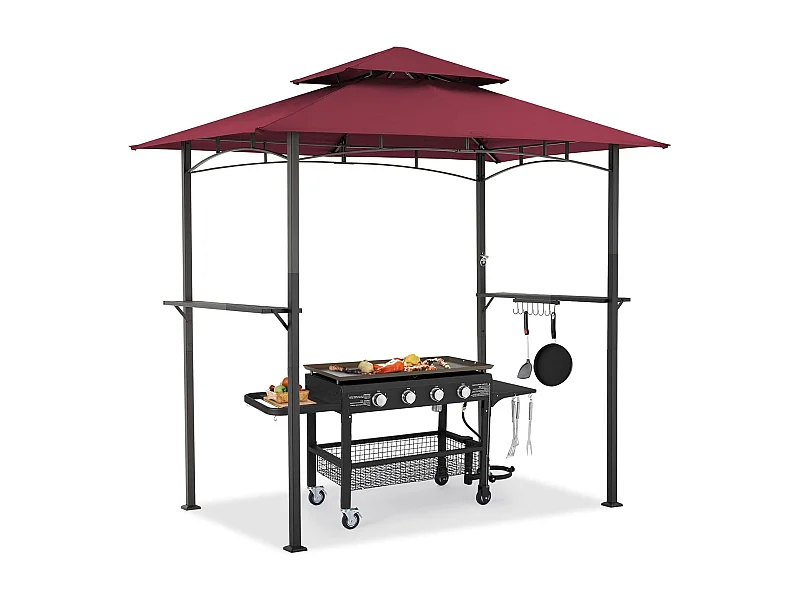 YODOLLA Metall-Grillpavillon für Außengarten - 2,4 x 1,5 m - Bordeauxrot