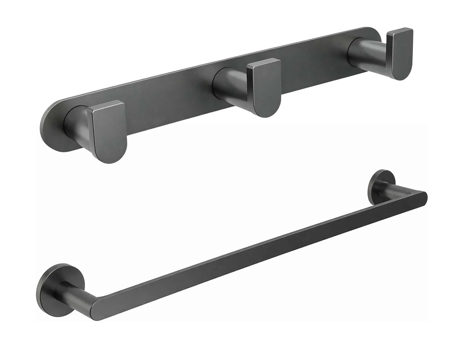 Porte serviette salle de bain 50cm et patère murale 25 cm - acier inoxydable S.304 gun métal - Fixation Collée ou Vissée