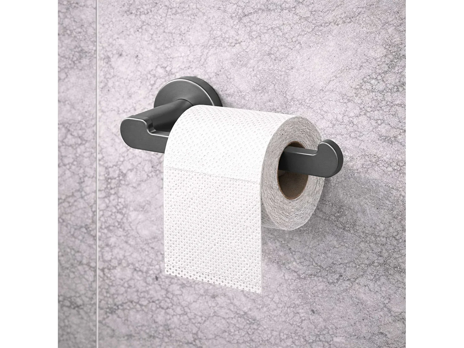 Porte papier toilette et Porte-balai WC - acier inoxydable S.304 noir mat - Fixation Collée ou Vissée