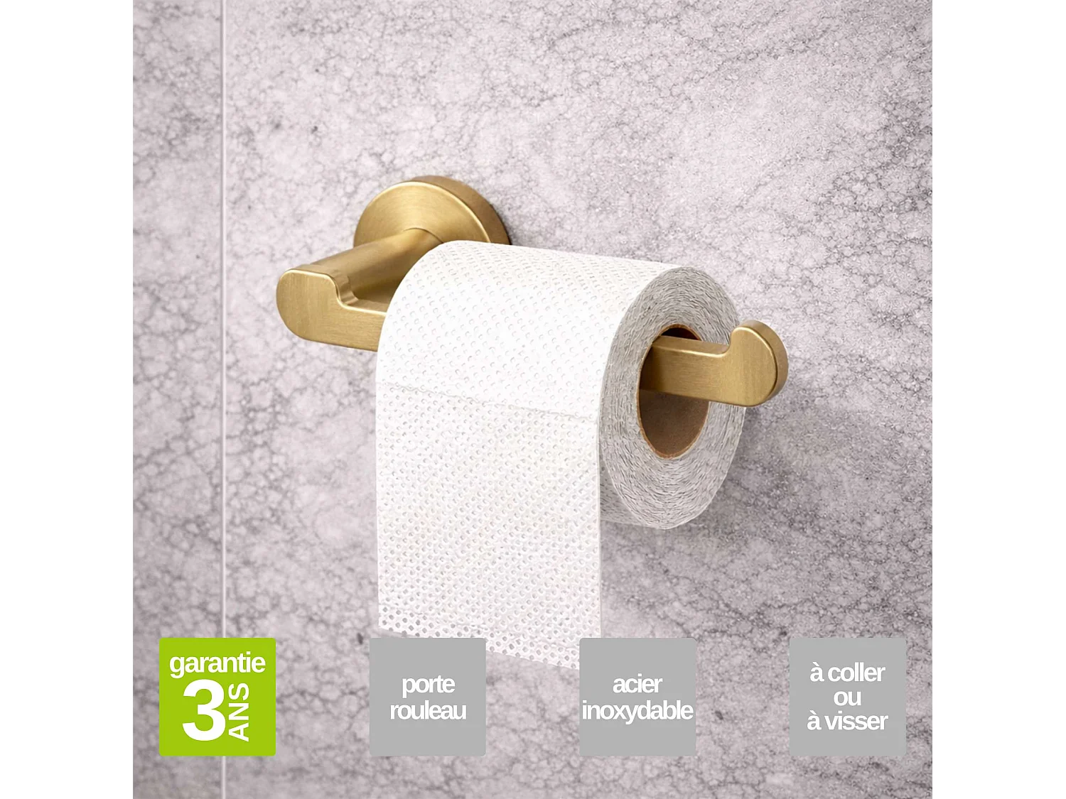 Porte-balai WC et Porte papier toilette - acier inoxydable S.304 or brossé - Fixation Collée ou Vissée