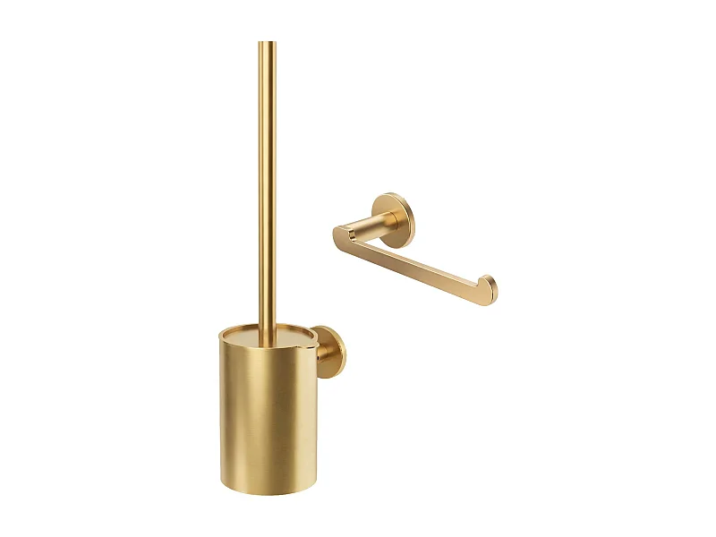 Porte-balai WC et Porte papier toilette - acier inoxydable S.304 or brossé - Fixation Collée ou Vissée