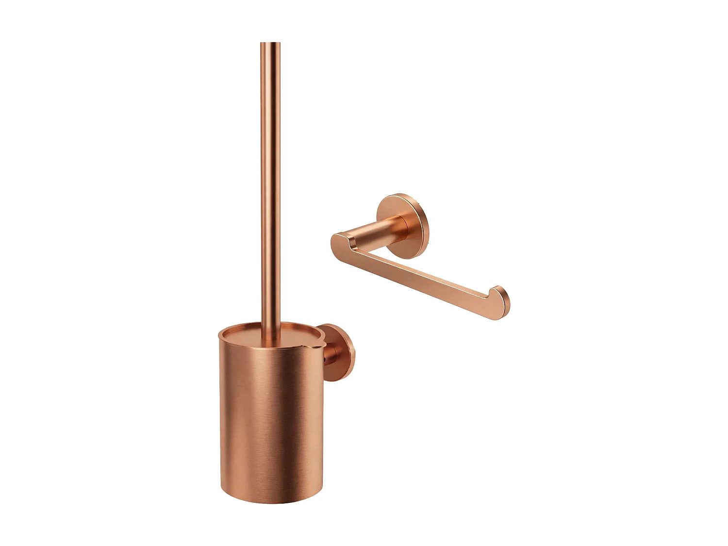 Porte papier toilette et Porte-balai WC - acier inoxydable S.304 cuivré brossé - Fixation Collée ou Vissée