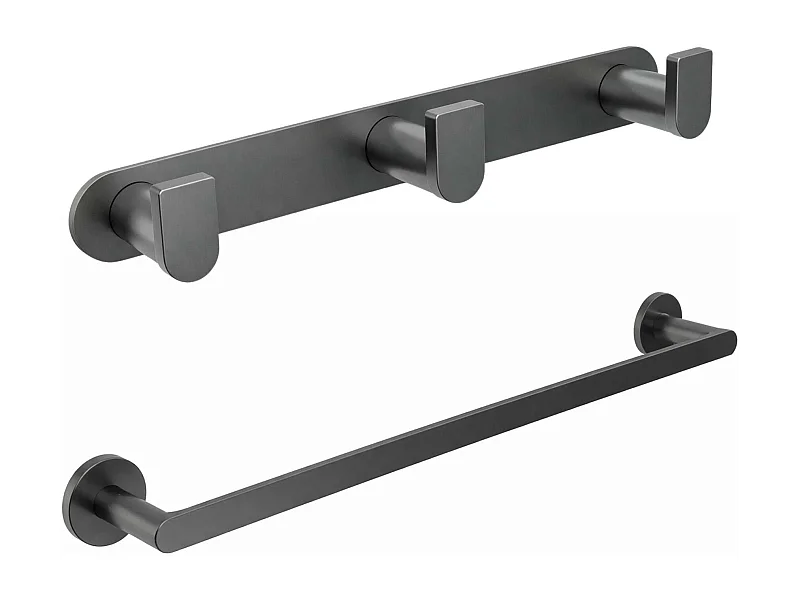 Porte serviette salle de bain 50cm et patère murale 25 cm - acier inoxydable S.304 noir mat - Fixation Collée ou Vissée