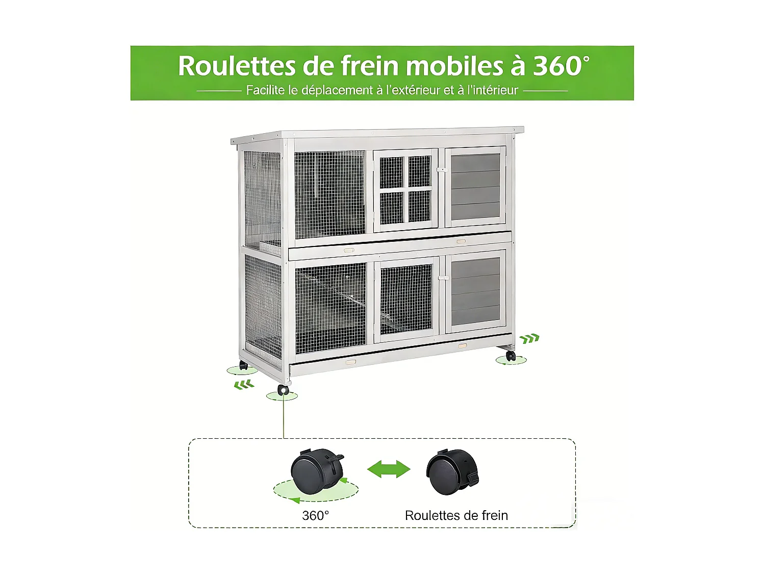 YODOLLA Clapier - 2 étages - plateau amovible - 5 portes - grillage métallique - 119 x 50 x 105 cm - Gris