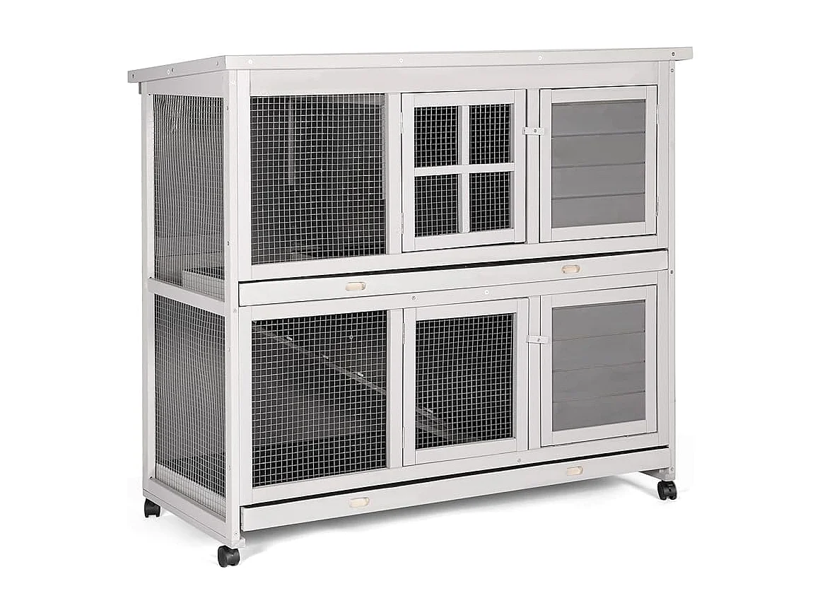 YODOLLA Clapier - 2 étages - plateau amovible - 5 portes - grillage métallique - 119 x 50 x 105 cm - Gris