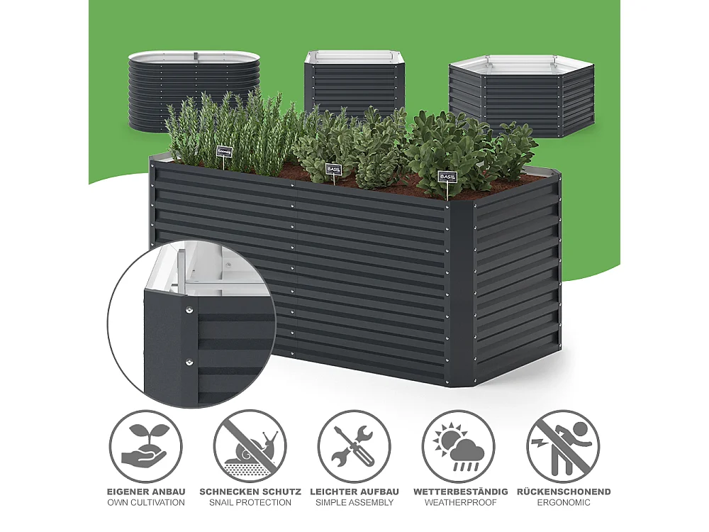 Hochbeet anthrazit 180x90x80