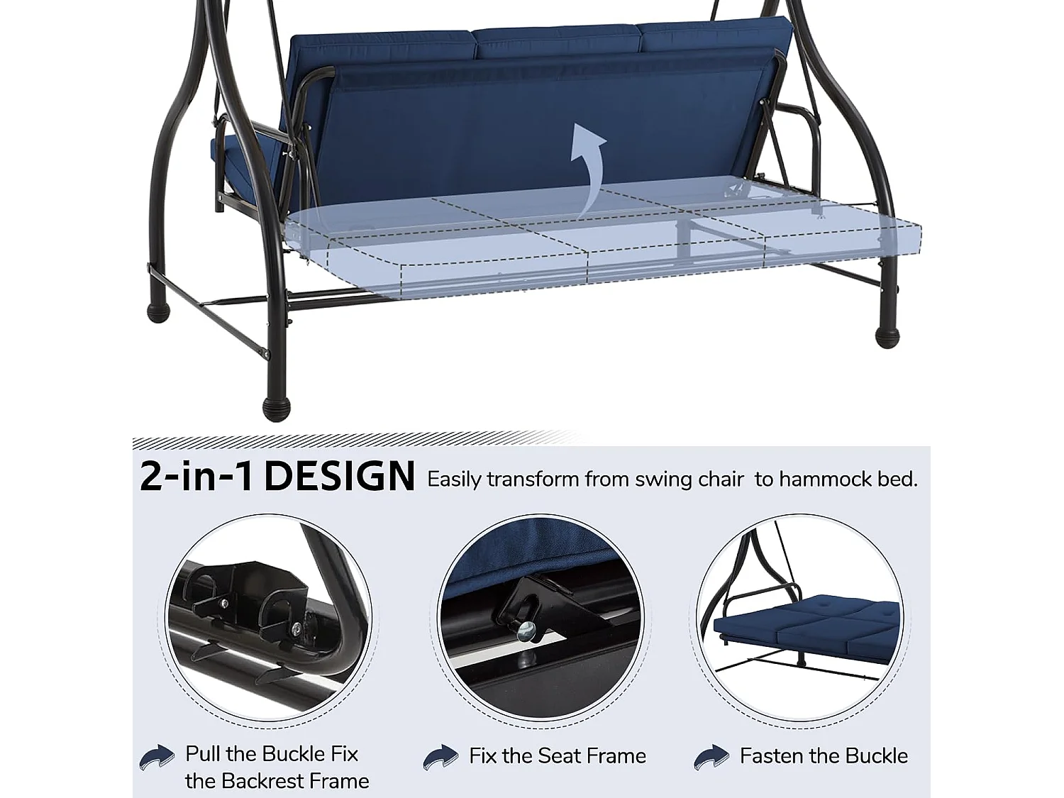 YODOLLA Balancelle de Jardin 3 Places avec Auvant Réglable et Coussins Amovible - 182x108x178 cm - Bleu