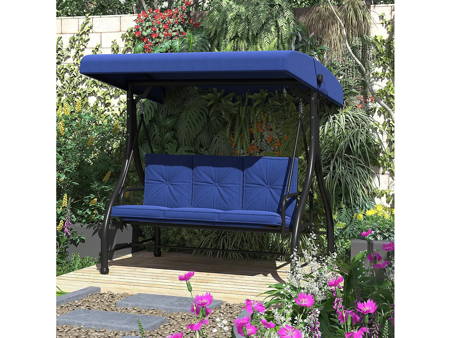 YODOLLA Balancelle de Jardin 3 Places avec Auvant Réglable et Coussins Amovible - 182x108x178 cm - Bleu