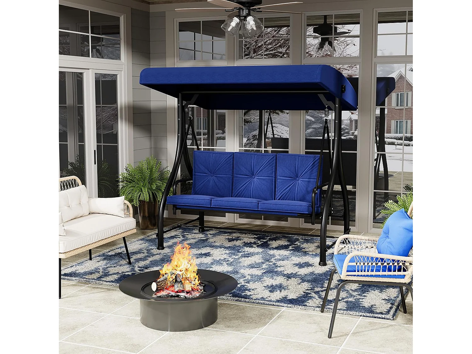 YODOLLA Balancelle de Jardin 3 Places avec Auvant Réglable et Coussins Amovible - 182x108x178 cm - Bleu