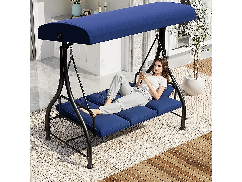 YODOLLA Balancelle de Jardin 3 Places avec Auvant Réglable et Coussins Amovible - 182x108x178 cm - Bleu