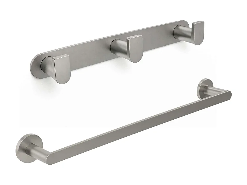 Patère murale salle de bain 25cm et porte serviette 50 cm - acier inoxydable S.316 - Fixation Collée ou Vissée