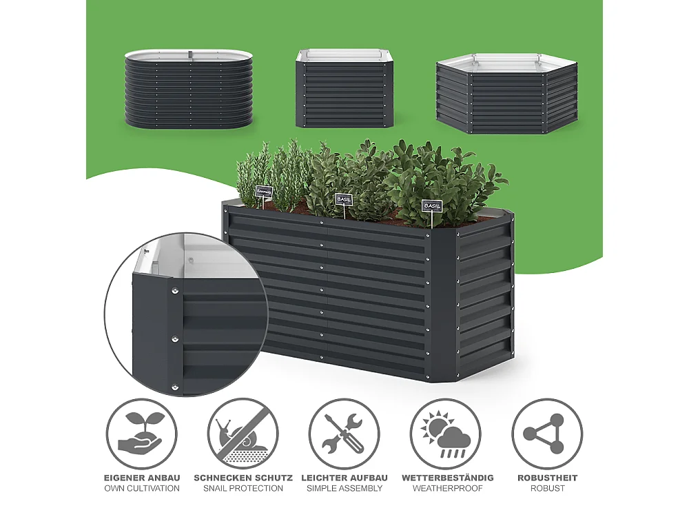 Jardinière anthracite 120x60x60