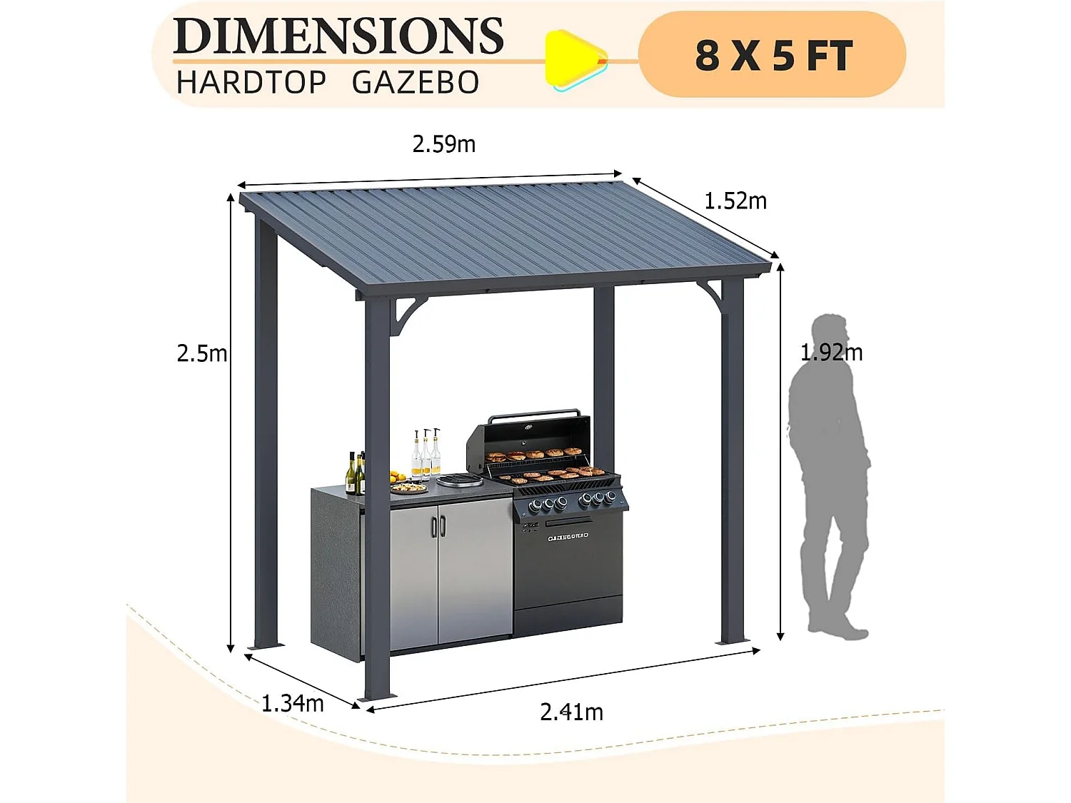 YODOLLA - Pergola Murale - Toit Massif Opaque et Incliné - Résistant aux UV & Vent - Tonnelle Jardin Exterieur - 1.5x2.5m - Noir