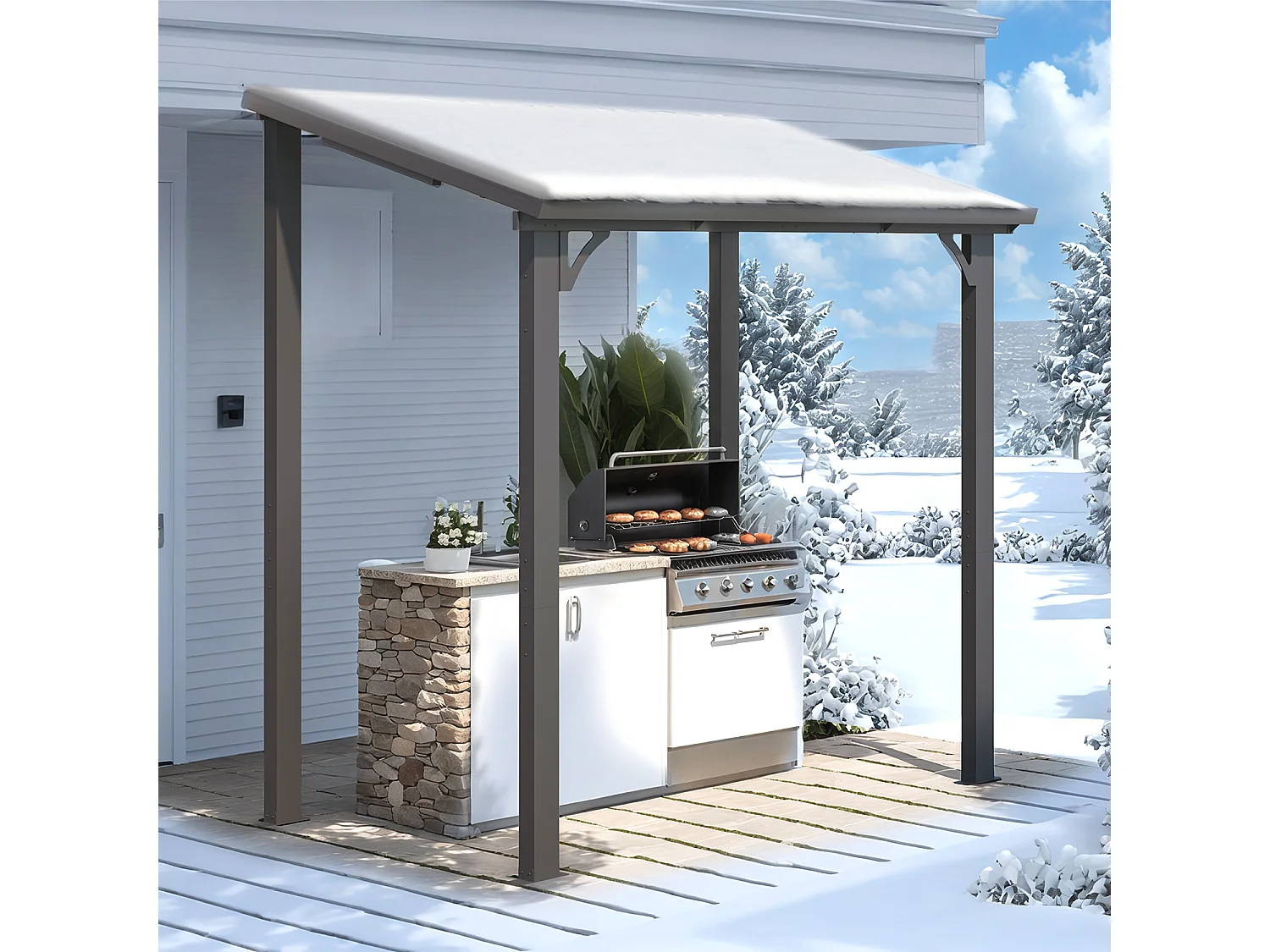 YODOLLA - Pergola Murale - Toit Massif Opaque et Incliné - Résistant aux UV & Vent - Tonnelle Jardin Exterieur - 1.5x2.5m - Noir