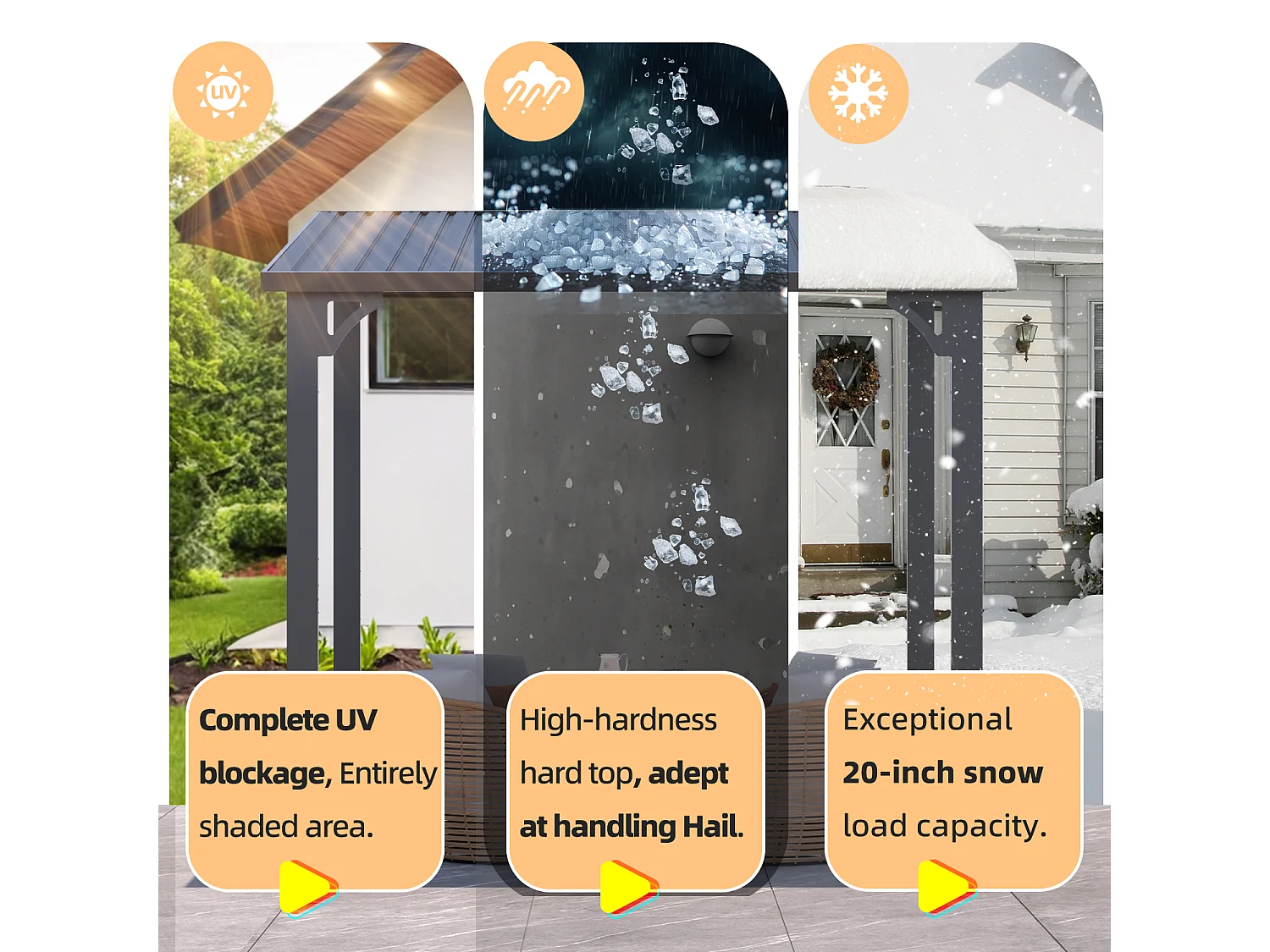 YODOLLA - Pergola Murale - Toit Massif Opaque et Incliné - Résistant aux UV & Vent - Tonnelle Jardin Exterieur - 1.5x2.5m - Noir