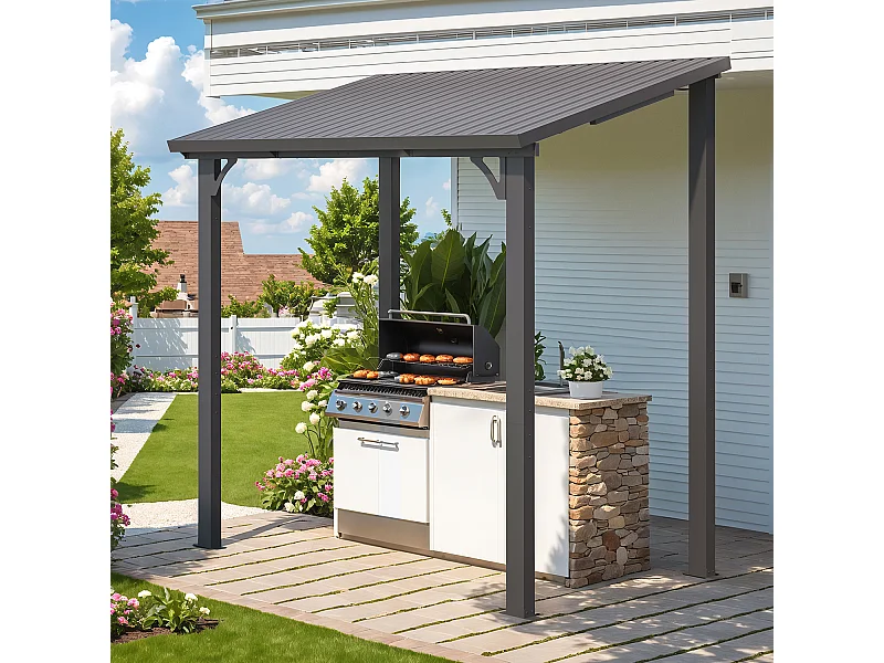 YODOLLA - Pergola Murale - Toit Massif Opaque et Incliné - Résistant aux UV & Vent - Tonnelle Jardin Exterieur - 1.5x2.5m - Noir