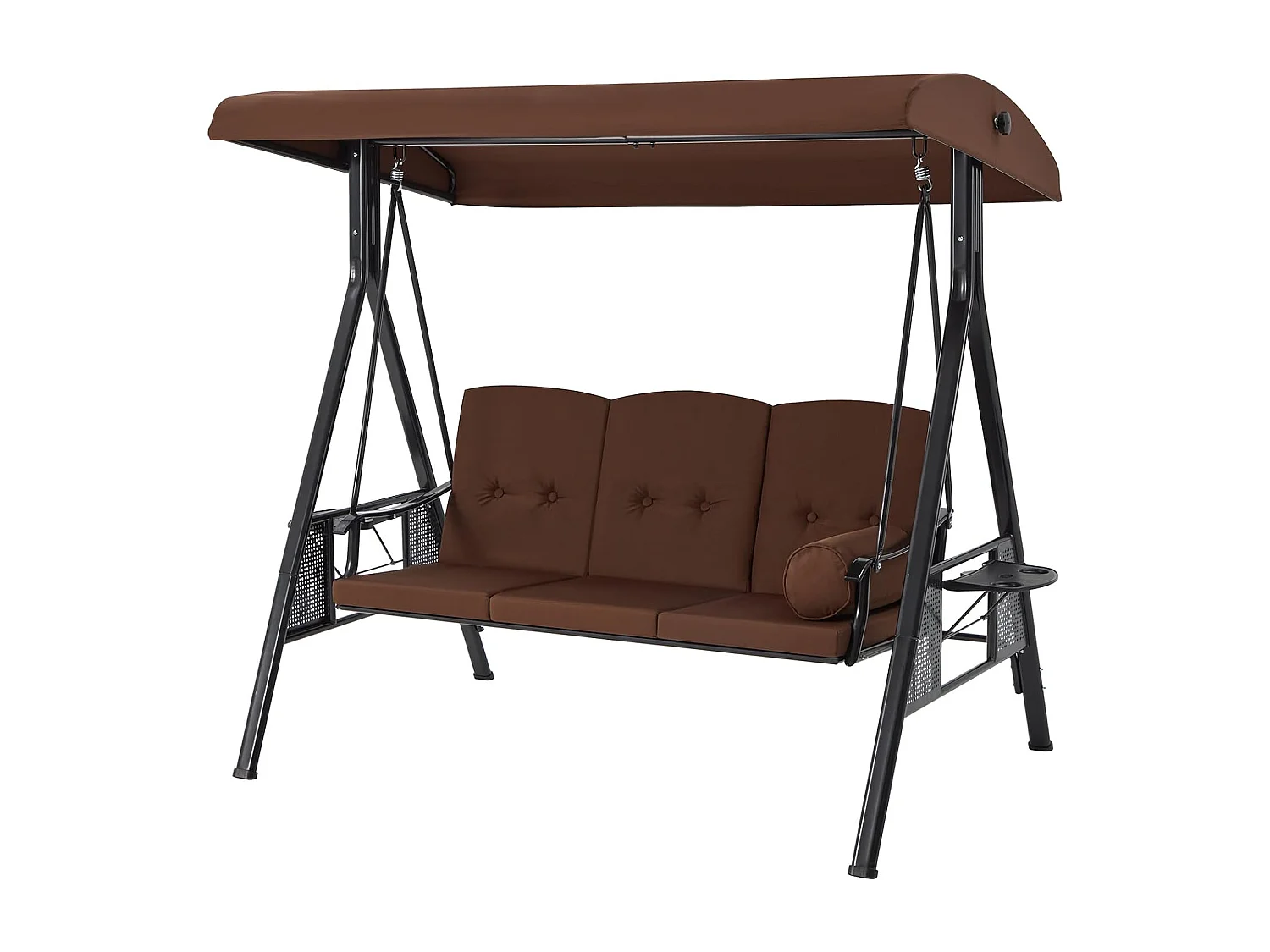 YODOLLA 3-Sitzer Hollywoodschaukel mit verstellbarem Baldachin & abnehmbarem Kissen, für Hinterhof, Garten, Hof, Pool, Balkon, Braun