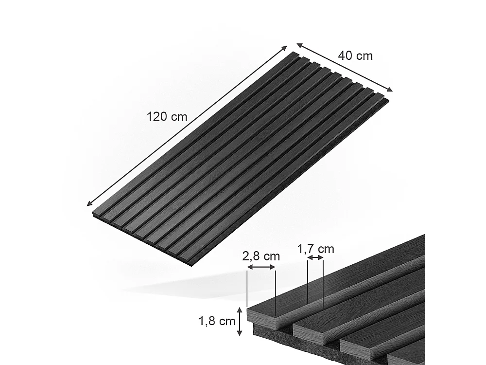 Panneau mural noir 120x1.8x40 akustikpaneel