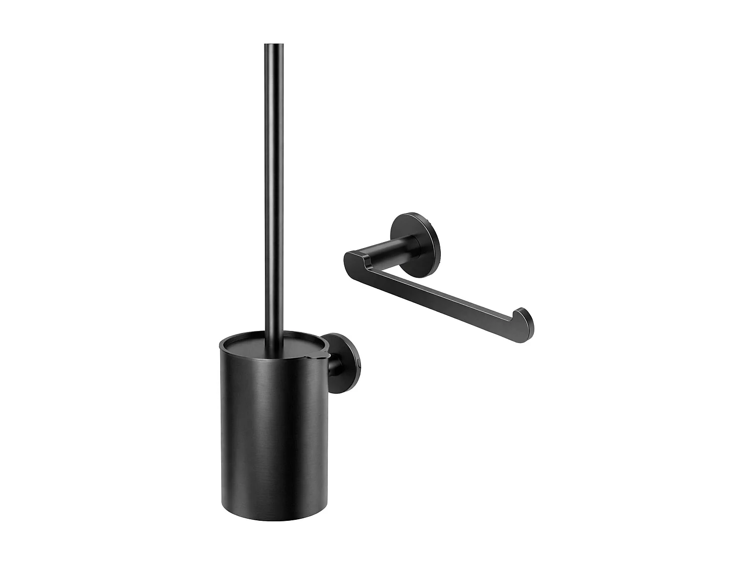 Porte-balai WC et Porte papier toilette - acier inoxydable S.304 noir mat - Fixation Collée ou Vissée