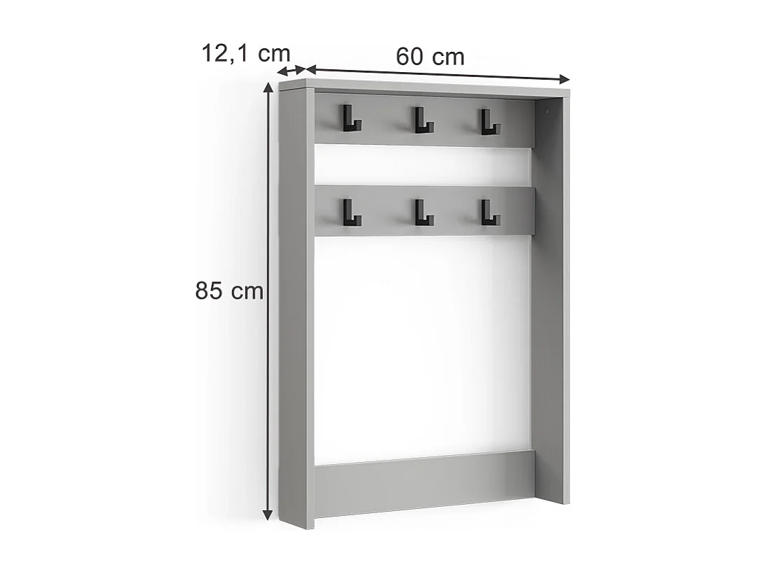 Portemanteau mural gris 60x12.1x85 eliza