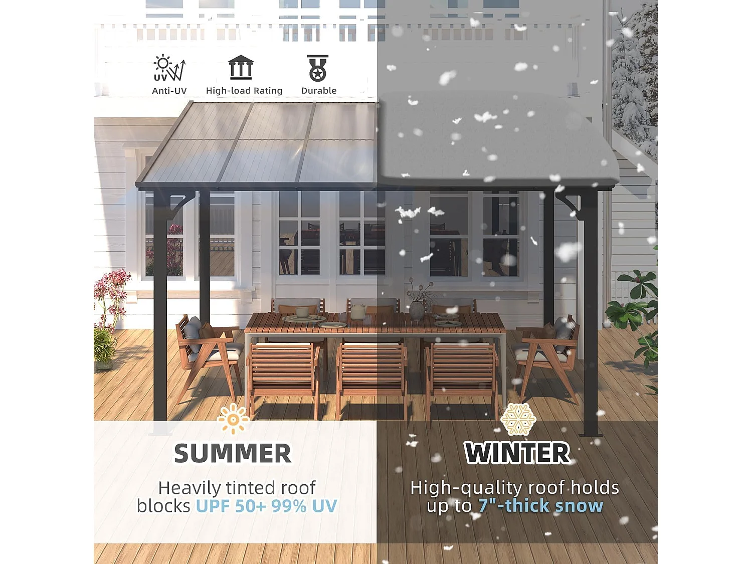 YODOLLA - Pergola Murale en Aluminium - toit incliné - Résistant aux UV & Vent - Tonnelle Jardin Exterieur - 3x3.65m - Noir