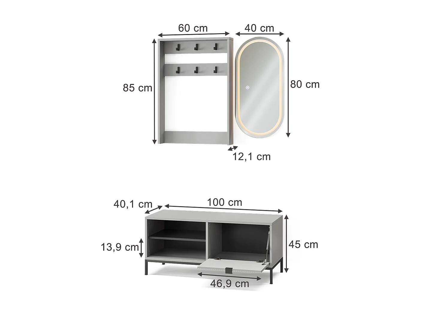 Wardrobe grey 100x40x45 eliza