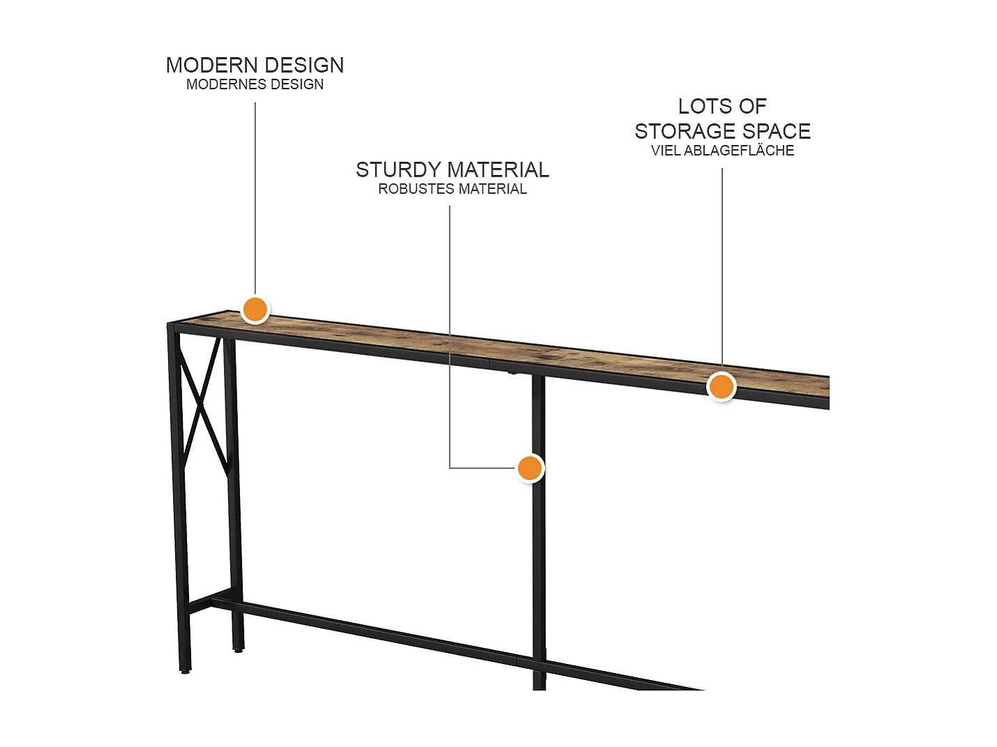 Console table rustic oak 174x20x77 lima