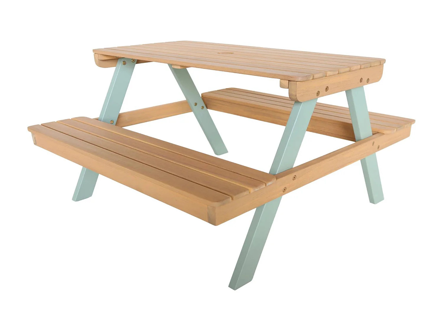 Table de pique-nique en bois d'acacia pour enfant. salon de jardin 4 places vert de gris et teck - Caroline