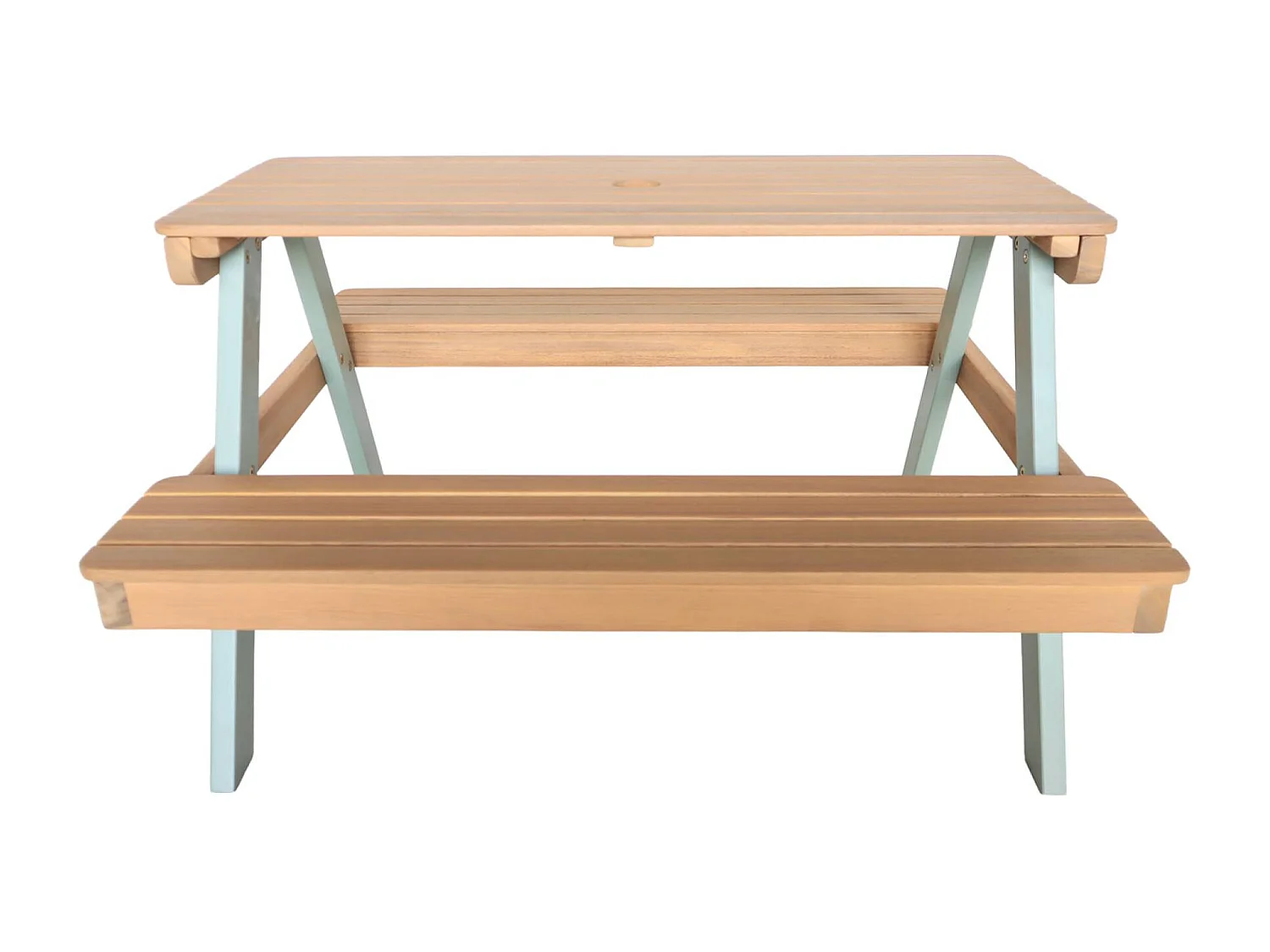 Table de pique-nique en bois d'acacia pour enfant. salon de jardin 4 places vert de gris et teck - Caroline