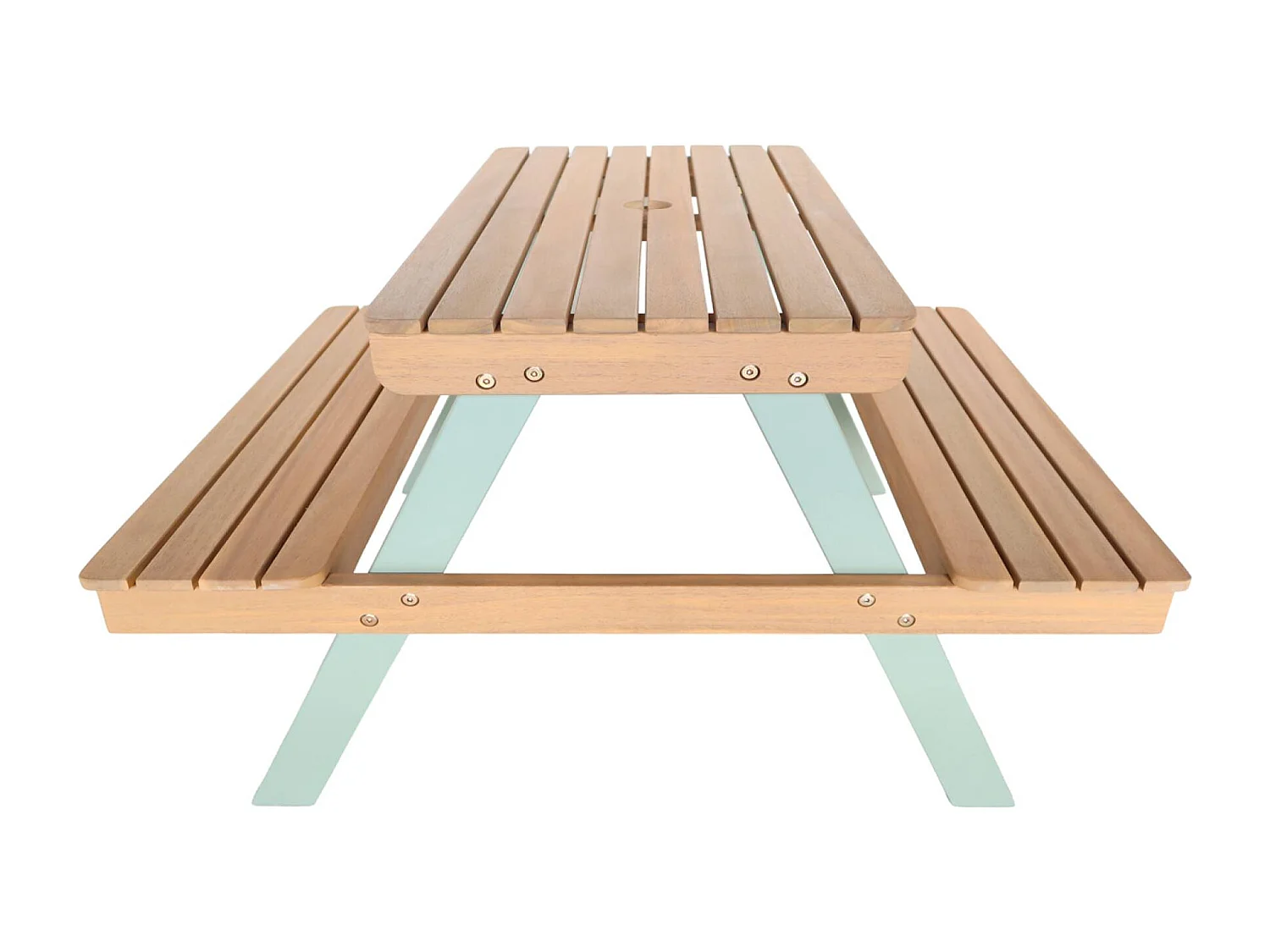 Table de pique-nique en bois d'acacia pour enfant. salon de jardin 4 places vert de gris et teck - Caroline