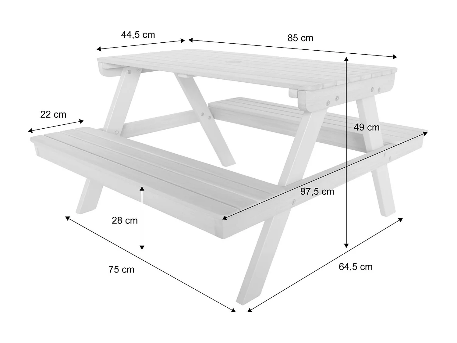 Table de pique-nique en bois d'acacia pour enfant. salon de jardin 4 places vert de gris et teck - Caroline
