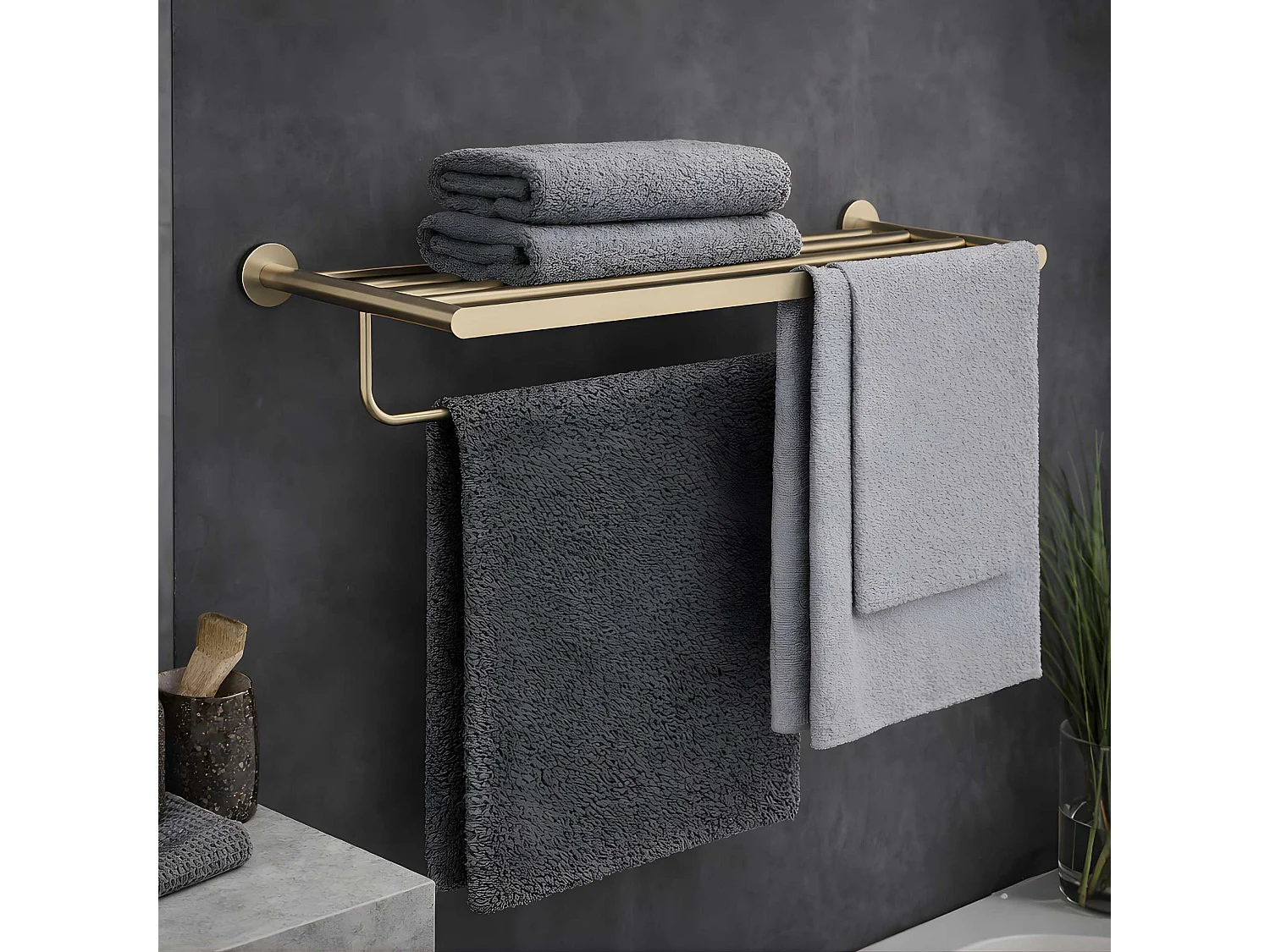 Porte serviettes salle de bain 60cm- acier inoxydable S.304 or brossé - Fixation Collée ou Vissée