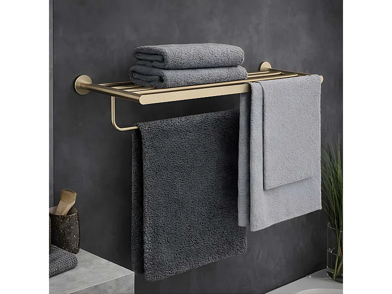 Porte serviettes salle de bain 60cm- acier inoxydable S.304 or brossé - Fixation Collée ou Vissée