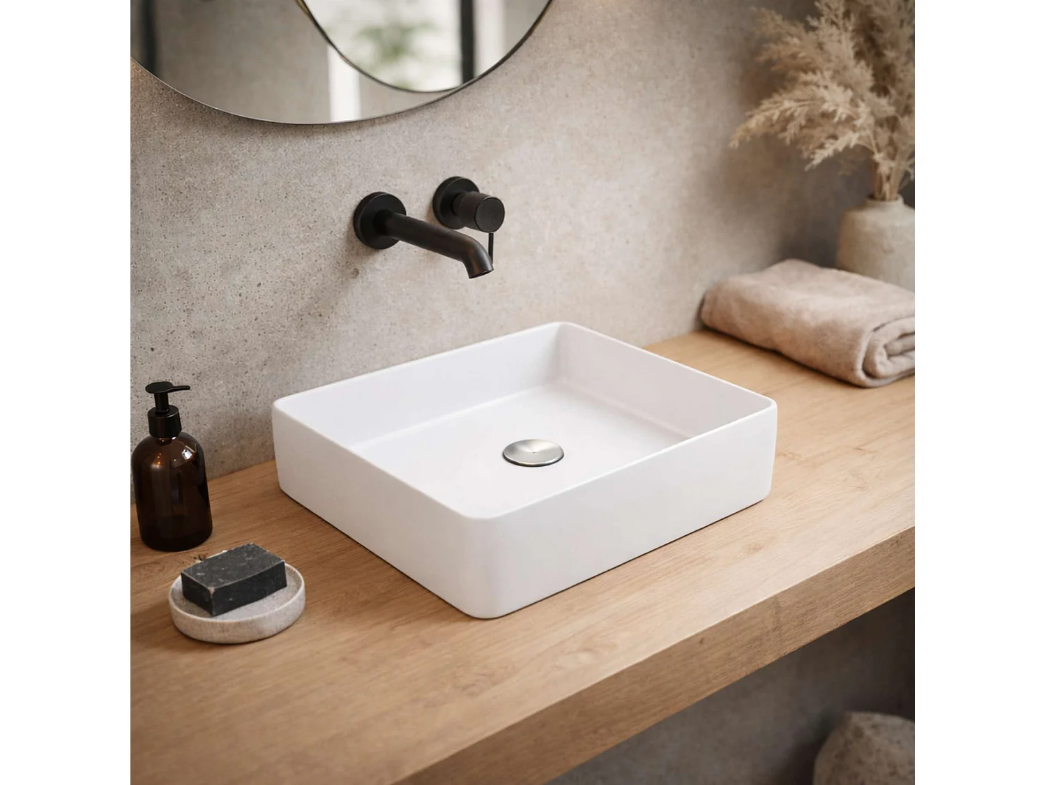 Vasque à poser carré en céramique blanc mat L36,5xl36,5xProfondeur 10,5cm - SANIZEO Square.