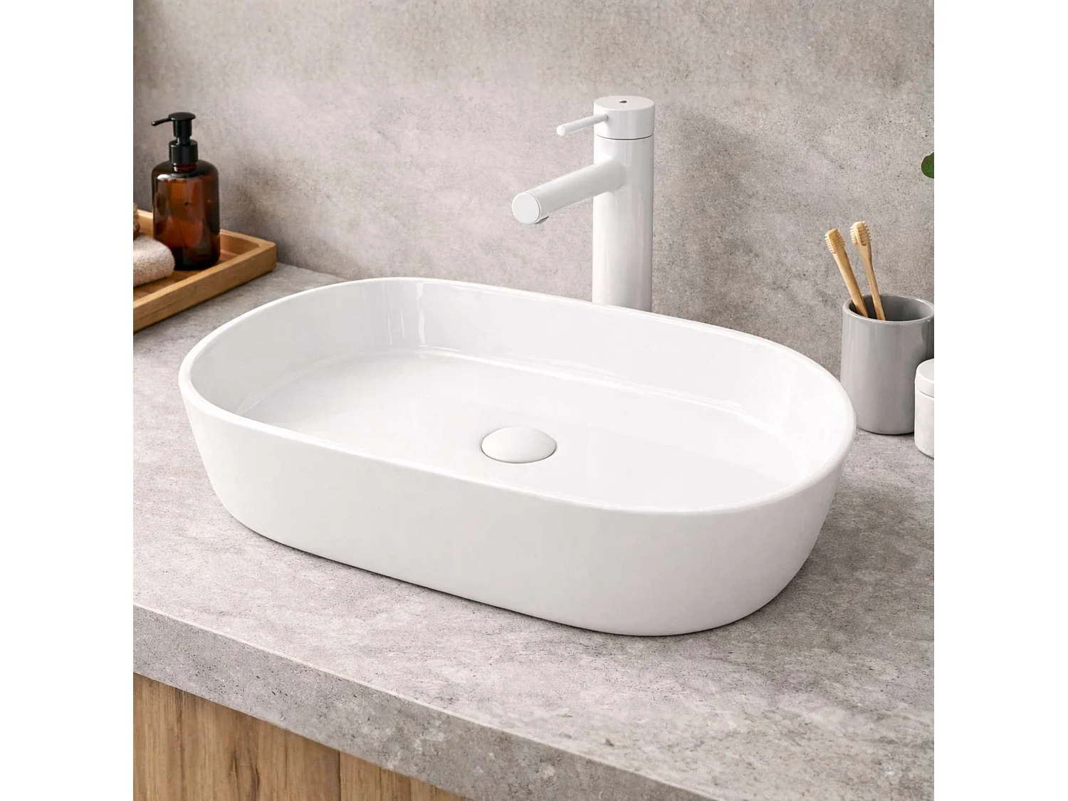 Vasque à poser ovale en céramique blanc brillant L52,5xl30xProfondeur 14,5cm - SANIZEO Janodos.